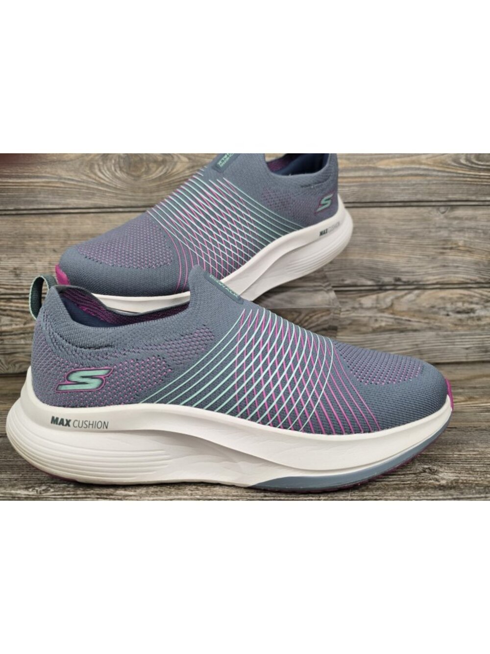 Skechers Go Walk Max Walker-Sally Slip On Gray Purple Walking Shoes Women's 9